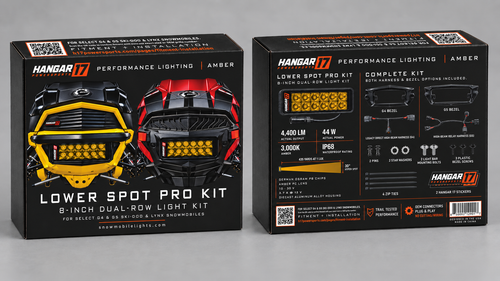 Hangar 17 Lower Spot Pro Kit - Amber packaging mockup showing the front and back of the box