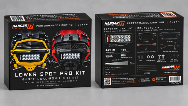 Hangar 17 Lower Spot Pro Kit - Clear packaging mockup showing the front and back of the box