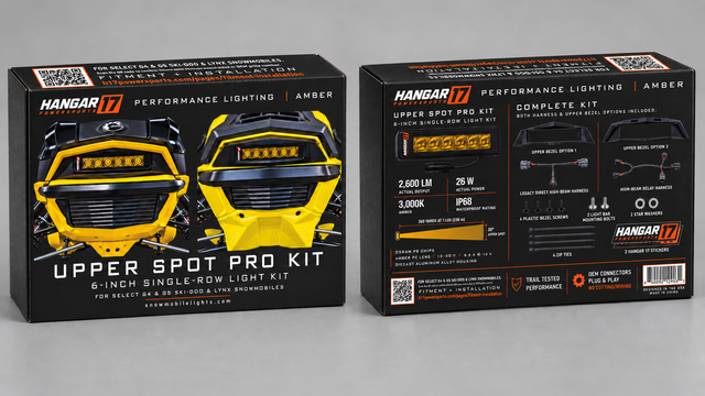 Hangar 17 Upper Spot Pro Kit - Amber packaging mockup showing the front and back of the box