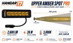 Upper Spot Pro Kit - Amber specifications: 2,600 lumens, 26 W, and a 260-yard beam illustrated across football fields.