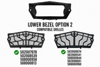 Lower Bezel Option 2 compatible OEM grilles: 502007978, 502008539, 508000958, 508000813, 502008674, 502008541, 508000844, 502008691, and 508000960
