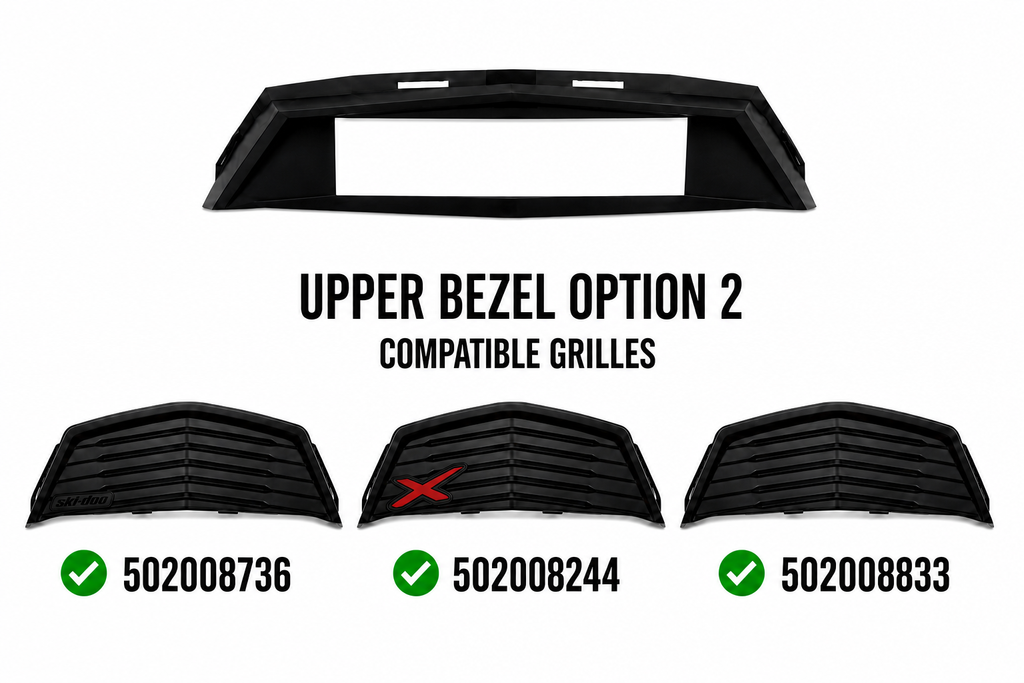 Upper Bezel Option 2 compatible OEM grilles: 502008736, 502008244, and 502008833