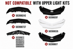 OEM grilles not compatible with upper light kits: 502008243, 502008737, 502008672, 502007977, 502008543, 502008544, 508000957, 508000959, 502008287, 502008535, and 502008617